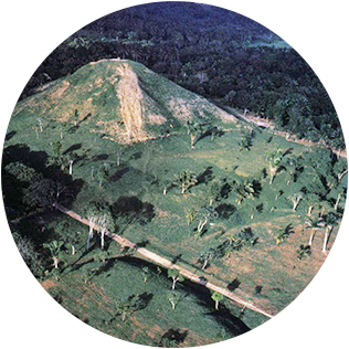 aerial view of site of ancient Native American civilization in current times