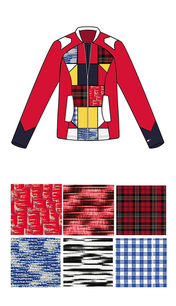 Sketches of a jacket designed for the Tommy Hilfiger project