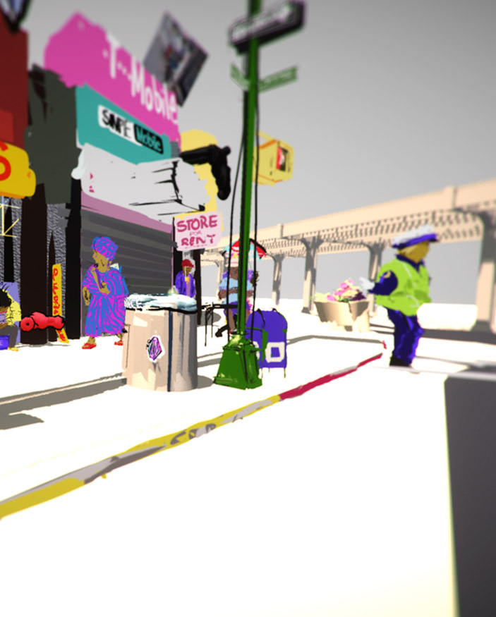 VR 3d rendering of city street