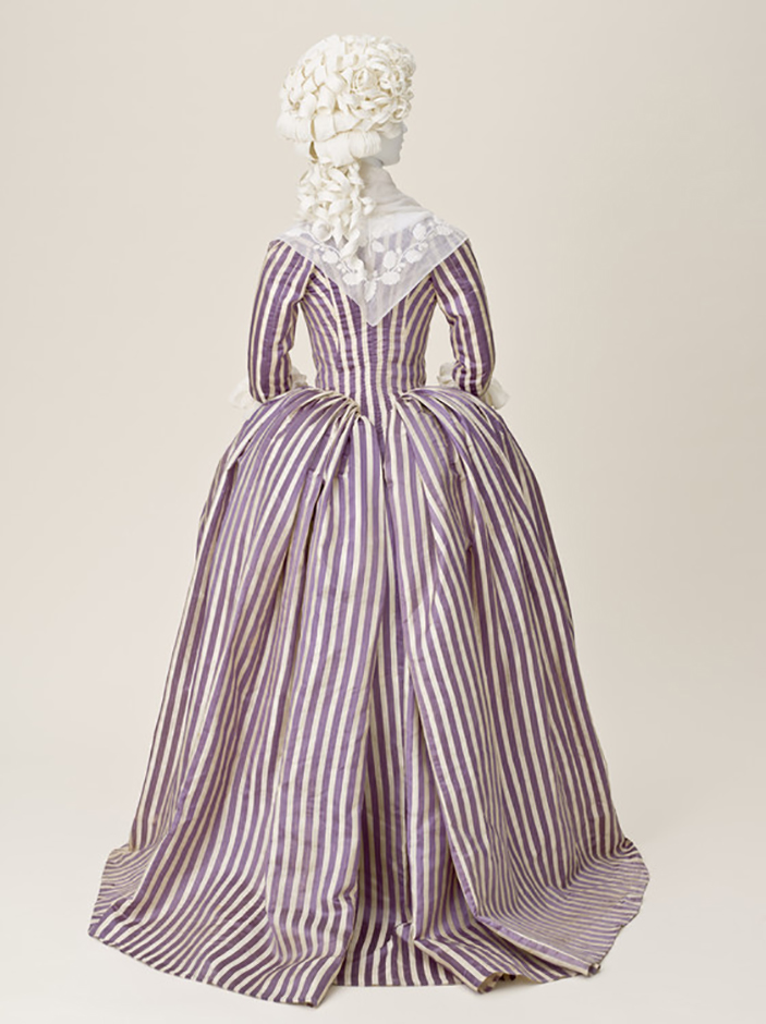 19th century striped dress on mannequin