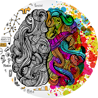 colorful illustration of human brain with doodles