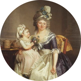 18th century painting of woman holding child in her lap