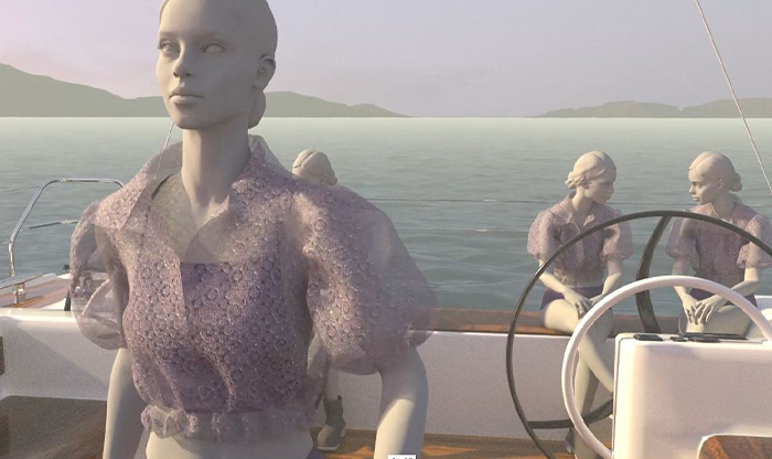 3d rendering of women on boat